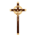 Gold and brown decorative cross with gold Jesus with white background
