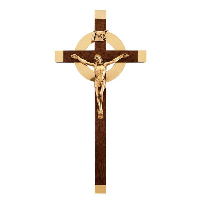 Gold and brown decorative cross with gold Jesus with white background