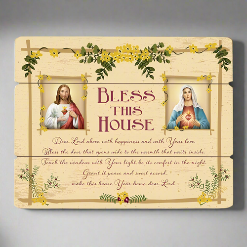 Jesus and Mary floral decorative plaque with white background