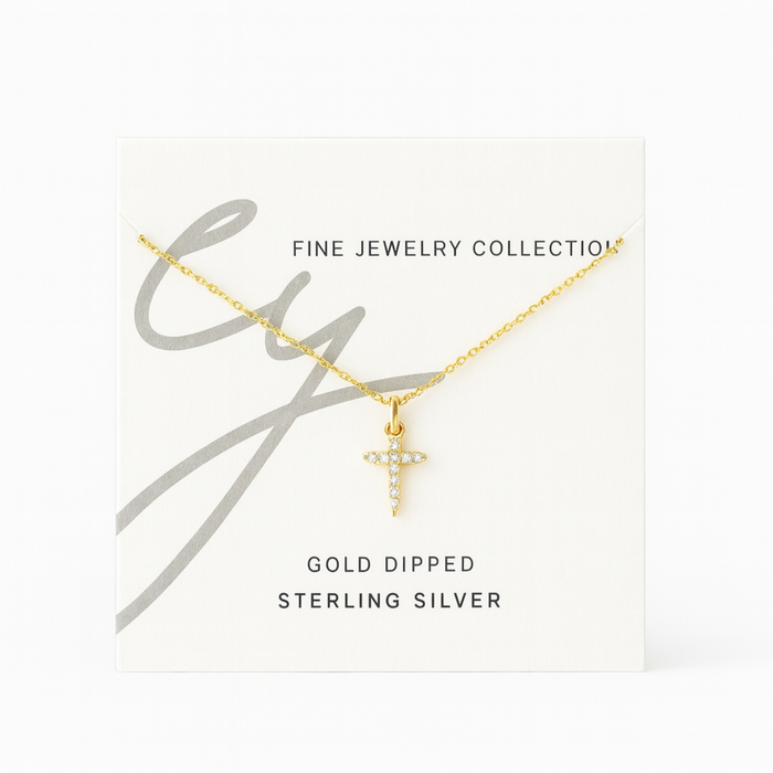 18K Gold Dipped Sterling Silver Dainty Cross Necklace