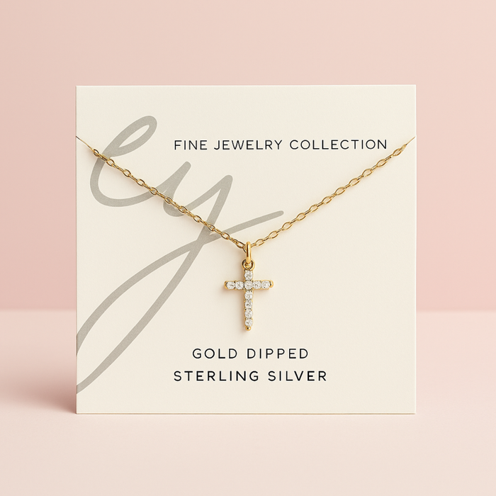 18K Gold Dipped Sterling Silver Dainty Cross Necklace
