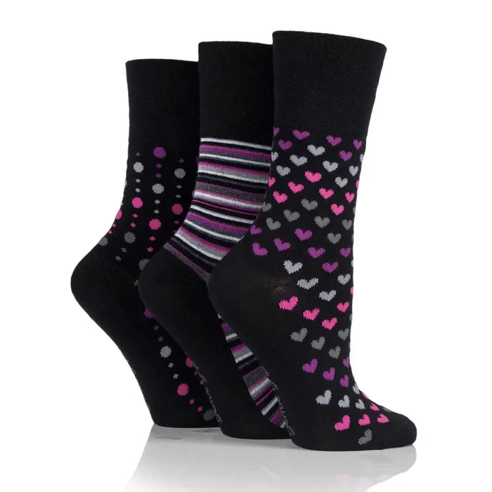 3 Pairs Ladies Bamboo Socks - Black/Berry
