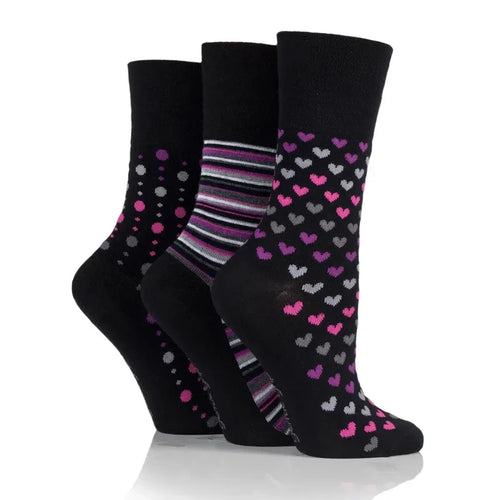 3 Pairs Ladies Bamboo Socks - Black/Berry