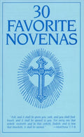 Book cover of '30 Favorite Novenas' with a blue background and cross illustration.