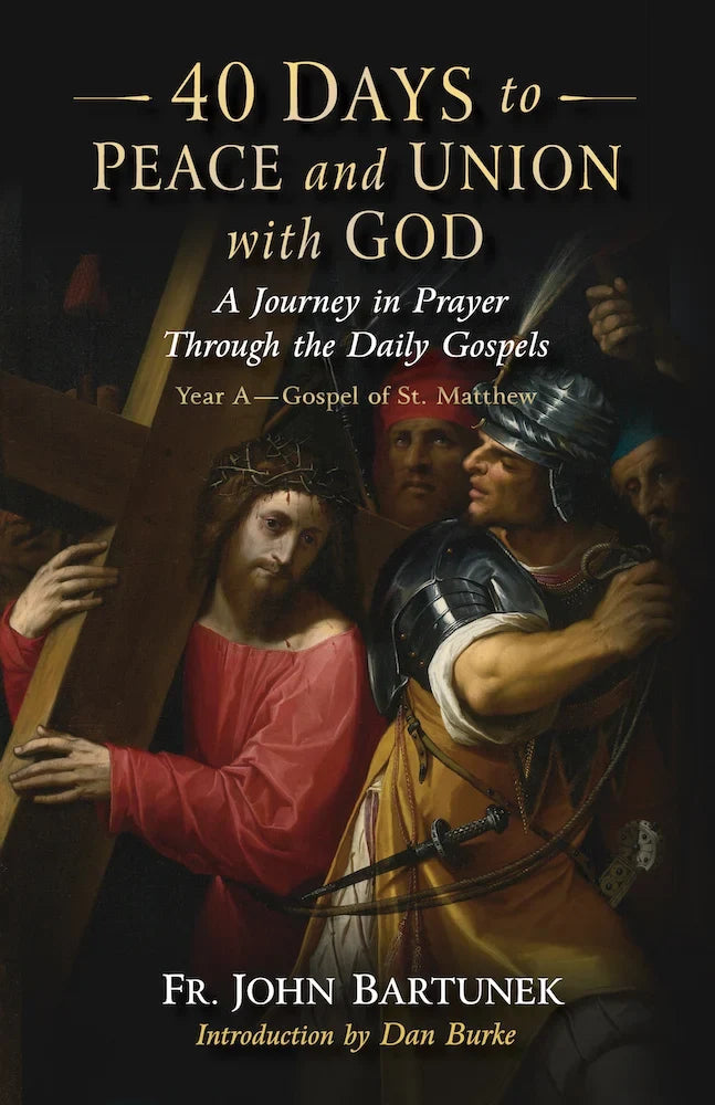 Jesus carrying cross with Roman soldier “40 days to peace and union with God”