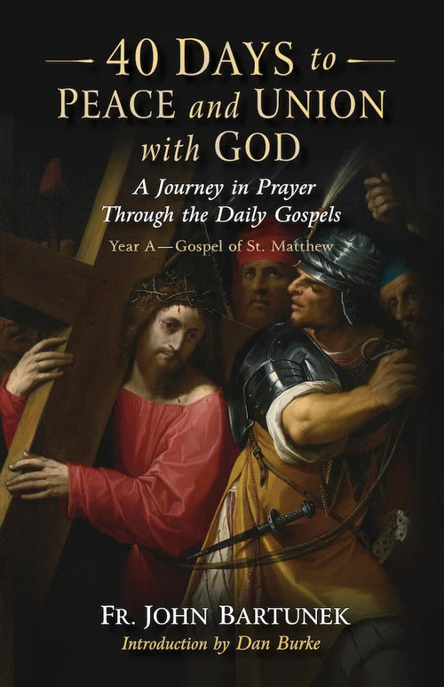 Jesus carrying cross with Roman soldier “40 days to peace and union with God”