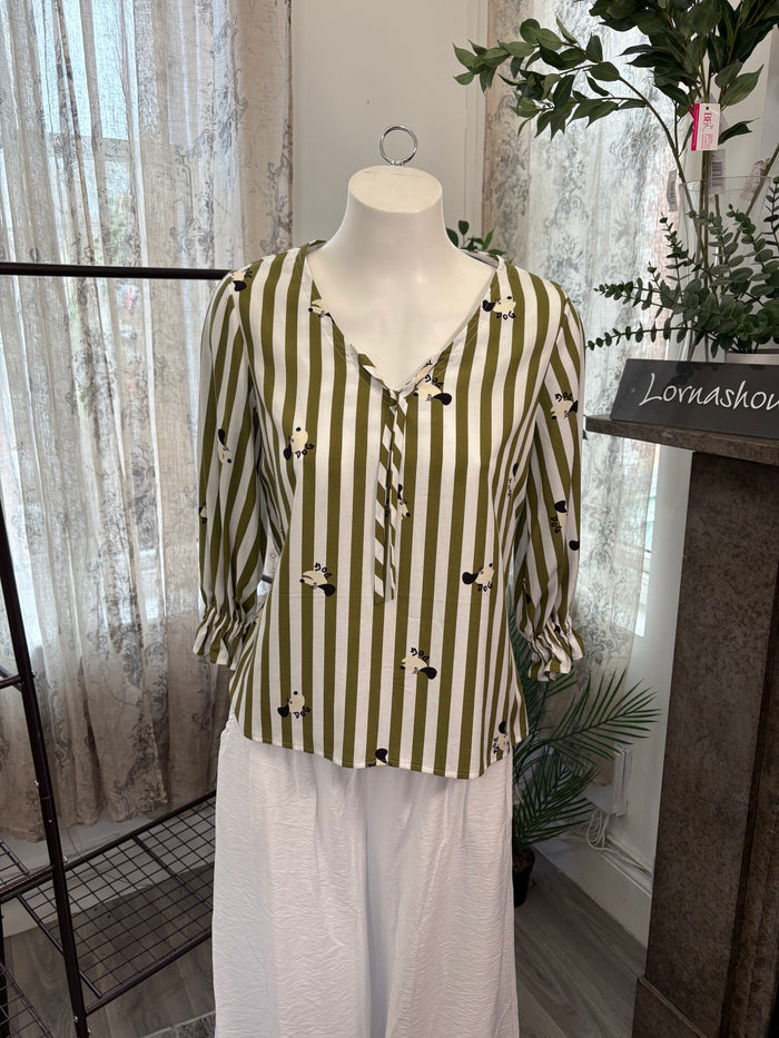 Lornashouse Exclusive by Annabelle - 'Dog' Stripe V Neck Blouse