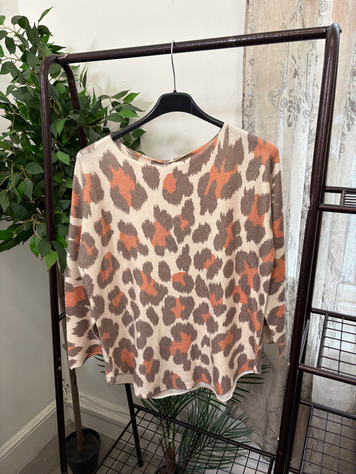 Leopard Print Round Neck Jumper
