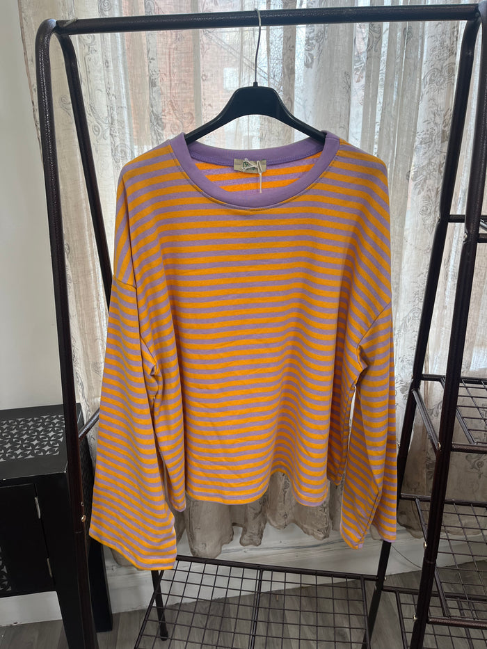 Boxy Crew Neck Stripe Long Sleeve T-Shirt