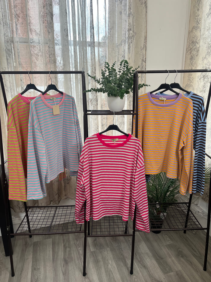 Boxy Crew Neck Stripe Long Sleeve T-Shirt