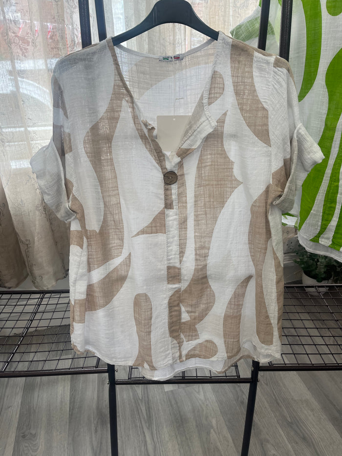 Casual One Button Blouse - Abstract