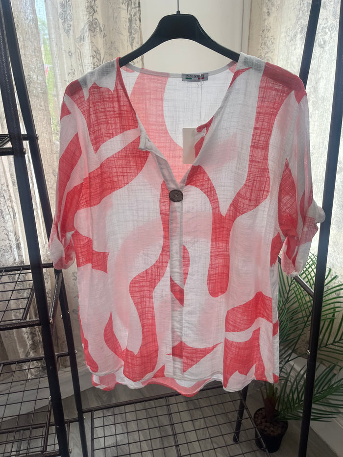 Casual One Button Blouse - Abstract