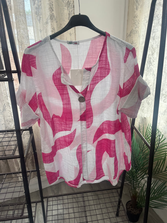 Casual One Button Blouse - Abstract