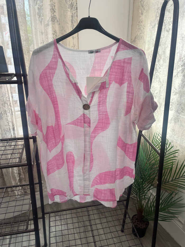 Casual One Button Blouse - Abstract