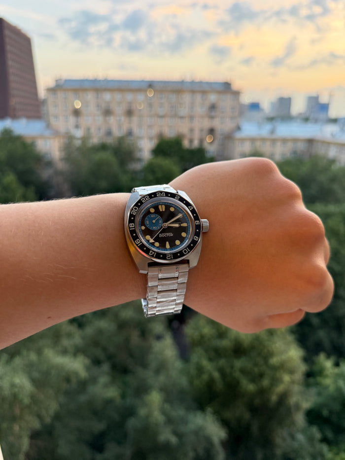 Vostok Amphibia 17034B GMT Watch Batman | Scubadudestore