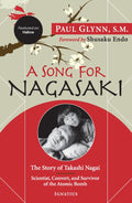 Book cover of 'A Song for Nagasaki' by Paul Glynn with a red circle and photo of two people.