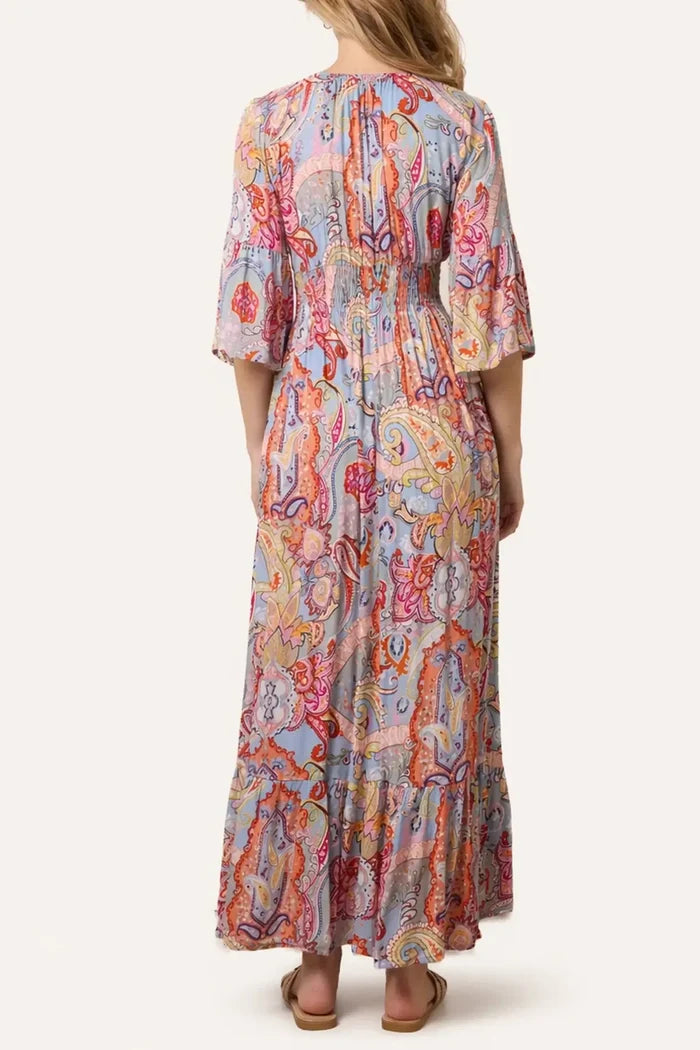 Abstract Paisley V-Neck Maxi Dress
