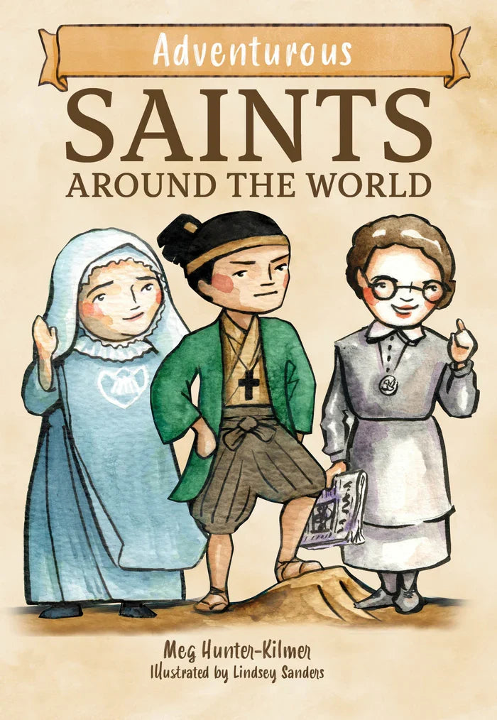 Drawn saints with beige background book cover