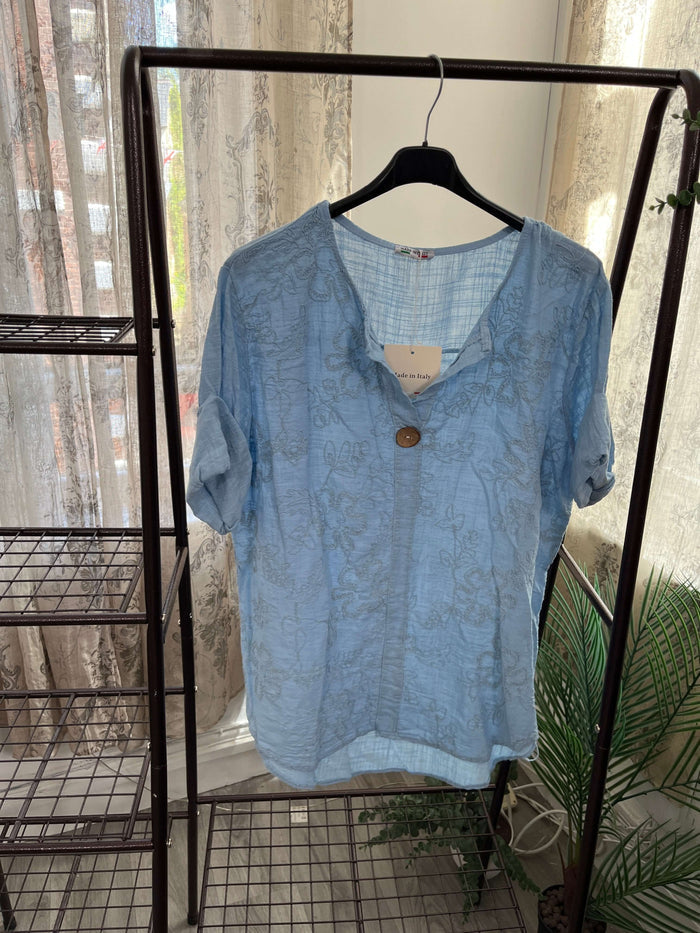 Amelia Floral Embroidered One Button Boxy Blouse