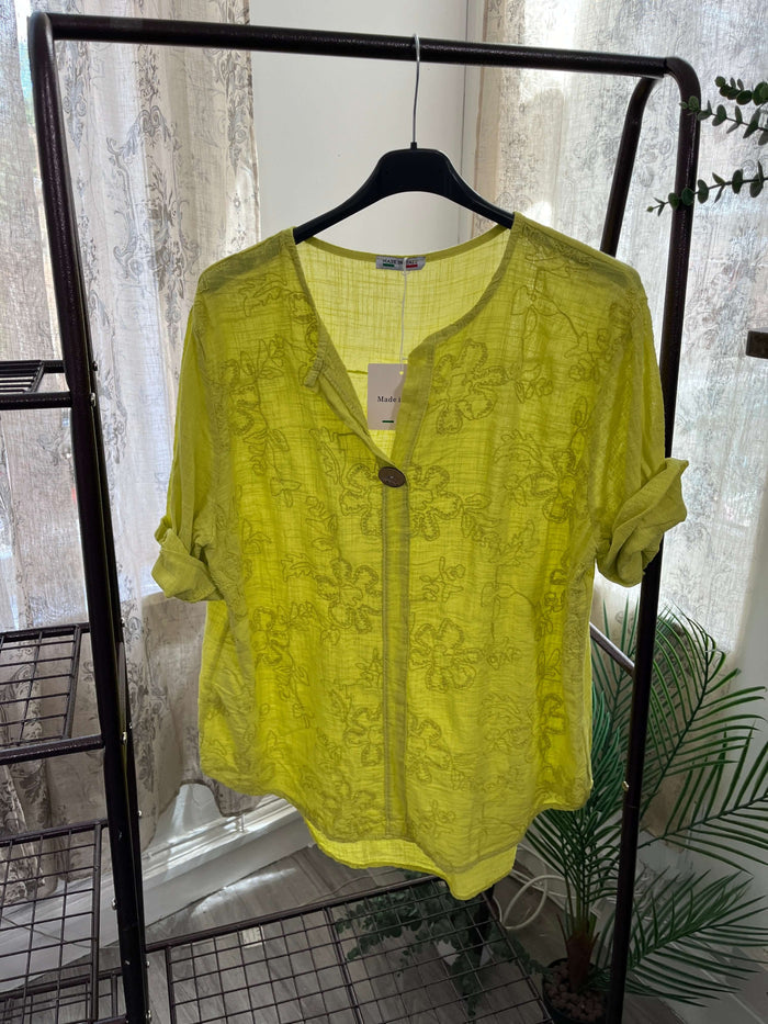 Amelia Floral Embroidered One Button Boxy Blouse