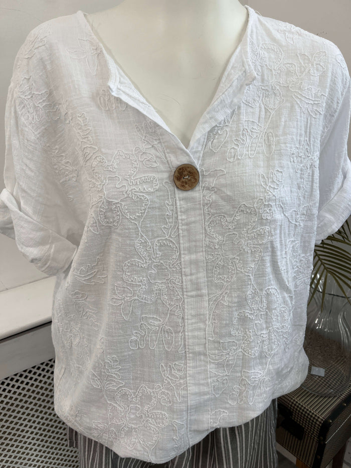 Amelia Floral Embroidered One Button Boxy Blouse
