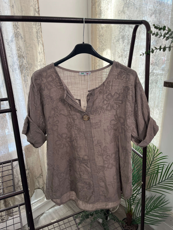 Amelia Floral Embroidered One Button Boxy Blouse