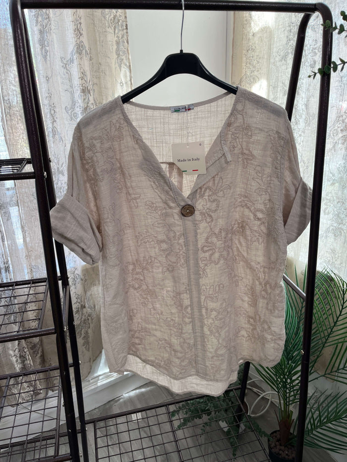 Amelia Floral Embroidered One Button Boxy Blouse