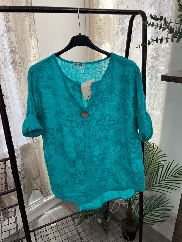 Amelia Floral Embroidered One Button Boxy Blouse