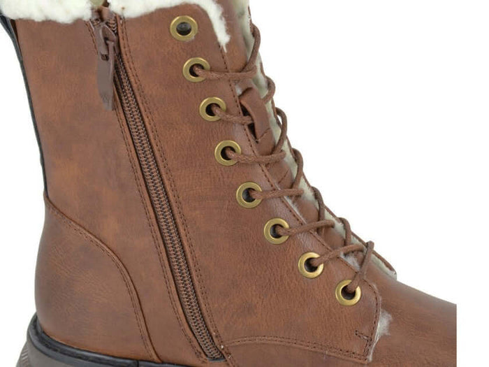 Andretta Brown Lace Up Warm Lined Ankle Boot - Brown