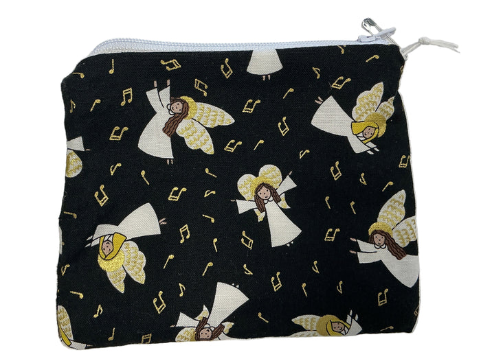 Black pouch with angels and music notes