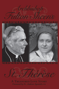 Black and white image of archbishop Fulton sheens and st Therese with red borders book cover