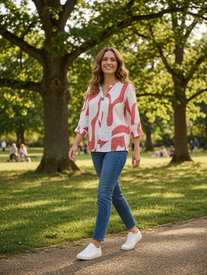 Atlanta Casual One Button Blouse - Abstract