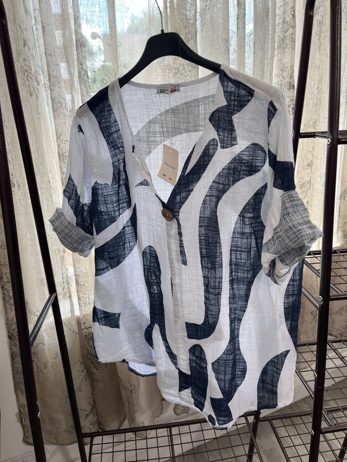 Casual One Button Blouse - Abstract