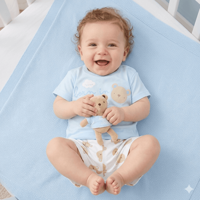 Baby Boys Bear T-Shirt, Shorts and Plush Toy Set