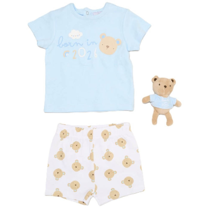Baby Boys Bear T-Shirt, Shorts and Plush Toy Set