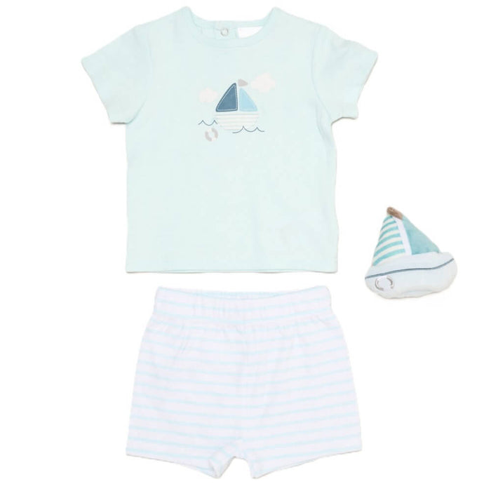 Baby Boys Boat T-Shirt, SHorts and Plush Toy Set