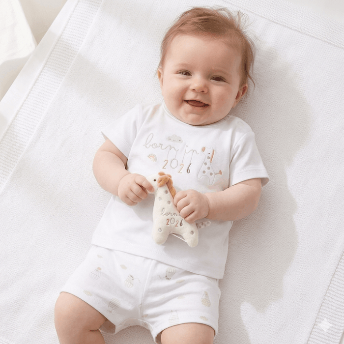 Baby unisex Giraffe T-Shirt, Shorts and Plush Toy Set