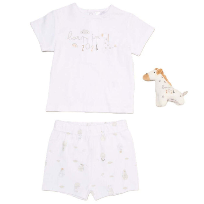 Baby unisex Giraffe T-Shirt, Shorts and Plush Toy Set