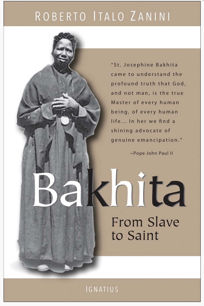 Book cover of 'Bakhita: From Slave to Saint' by Roberto Italo Zanini, featuring a black and white photo of a woman in religious attire.