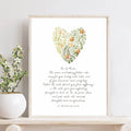 Plant design heart with white background nd text framed with light wood on table with plant