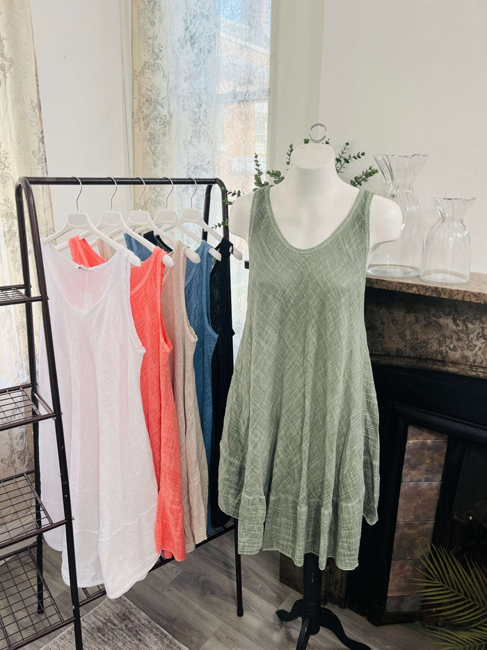 Bias Cut Sleeveless Cotton Dress
