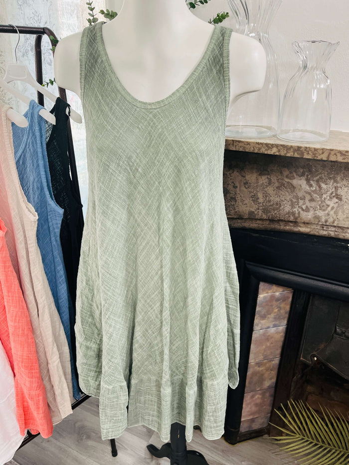 Bias Cut Sleeveless Cotton Dress