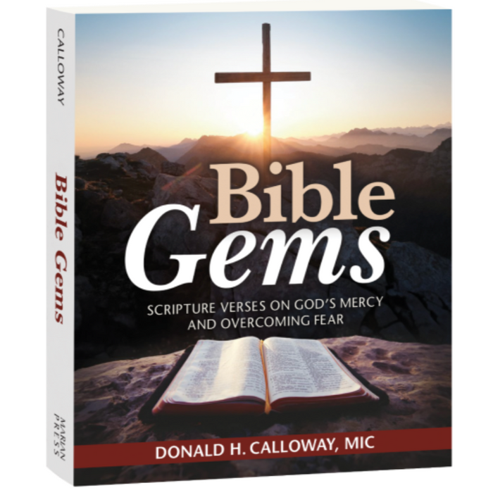 Bible gem with cross and sunrise with Bible book cover