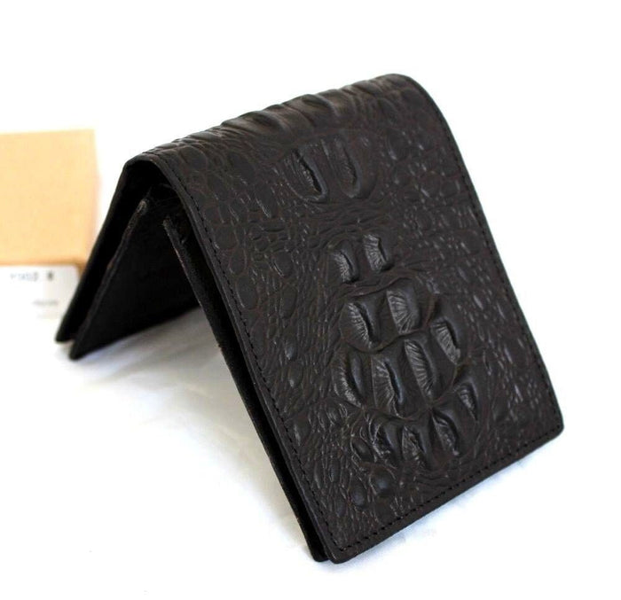 Black Leather Slim Wallet: 4 Card Slots, ID Window - Davidov Art
