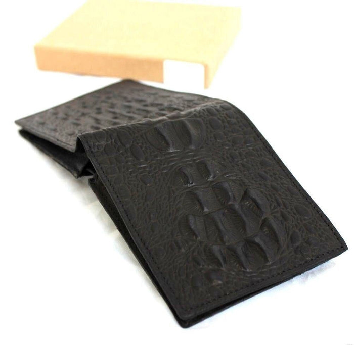 Black Leather Slim Wallet: 4 Card Slots, ID Window - Davidov Art