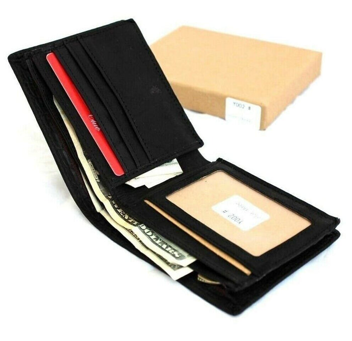 Black Leather Slim Wallet: 4 Card Slots, ID Window - Davidov Art