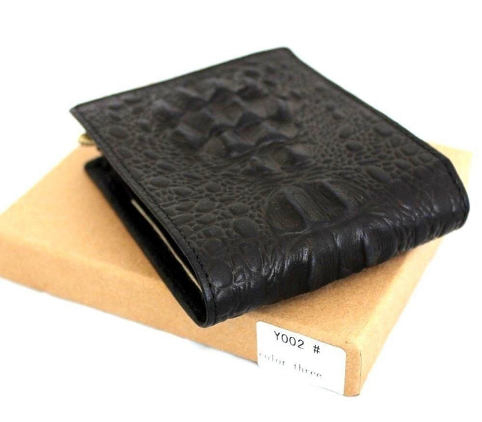 Black Leather Slim Wallet: 4 Card Slots, ID Window - Davidov Art