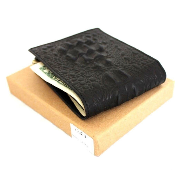 Black Leather Slim Wallet: 4 Card Slots, ID Window - Davidov Art