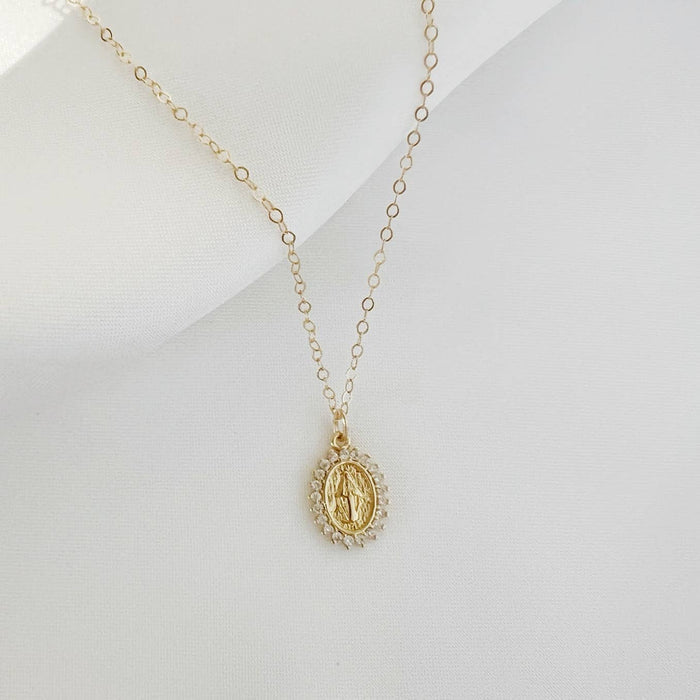 Blessed Mother Virgin Mary Religious Necklace Gold Filled