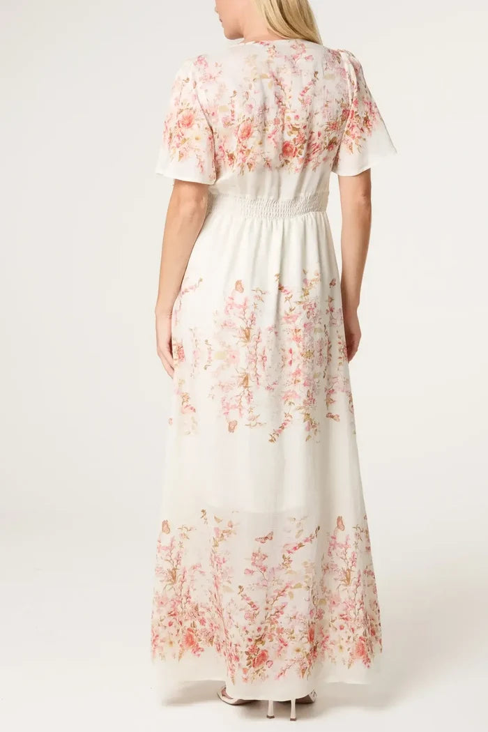 Blossom Print Button Through Cotton Maxi Dress